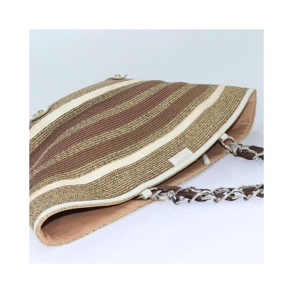 Pre Loved BURBERRY Striped Straw Tote Bag Womens Brown - Picture 8 of 8